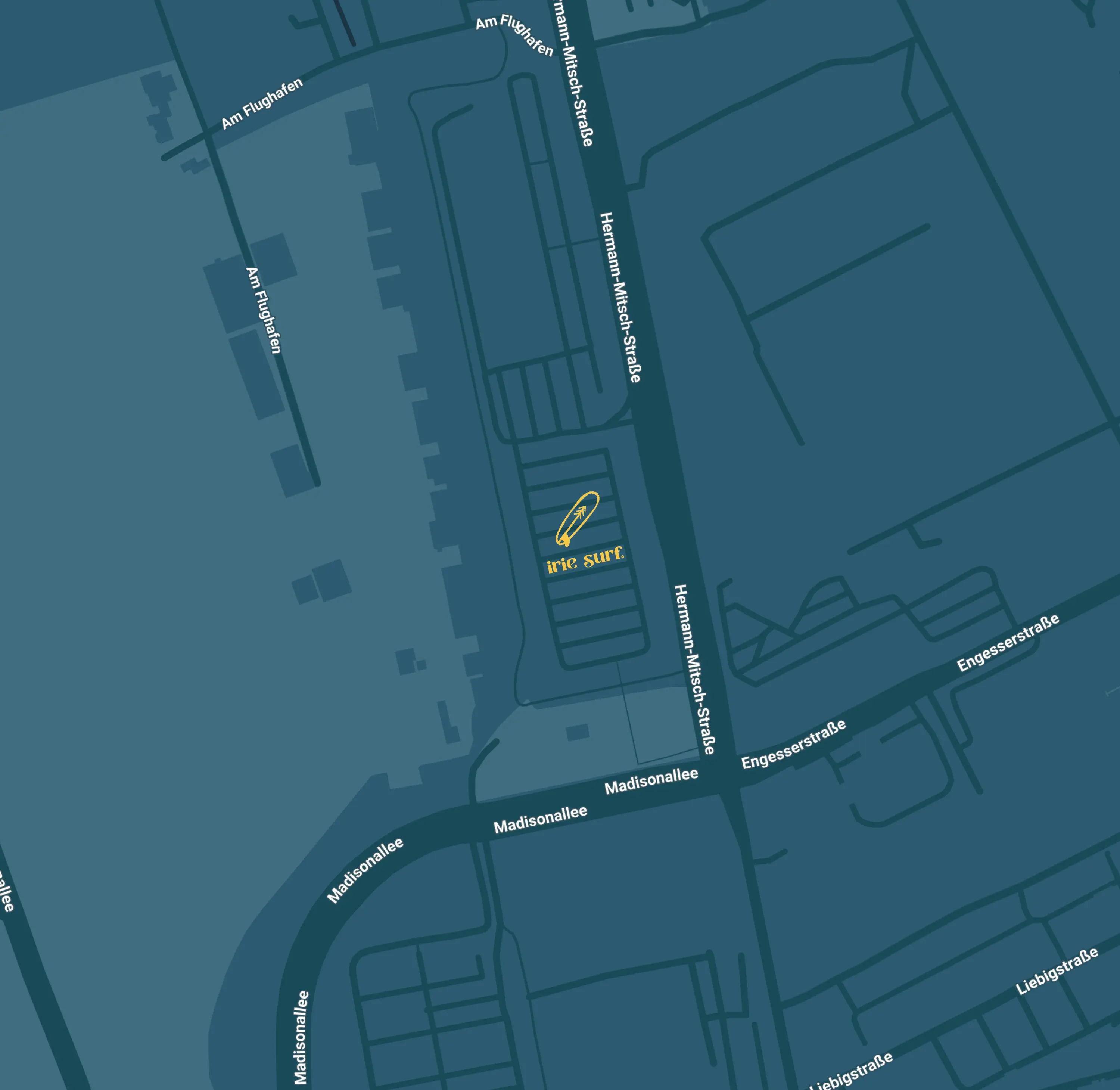 Der Standort von irie surf in der Hermann-Mitsch-Strasse 13a, Freiburg